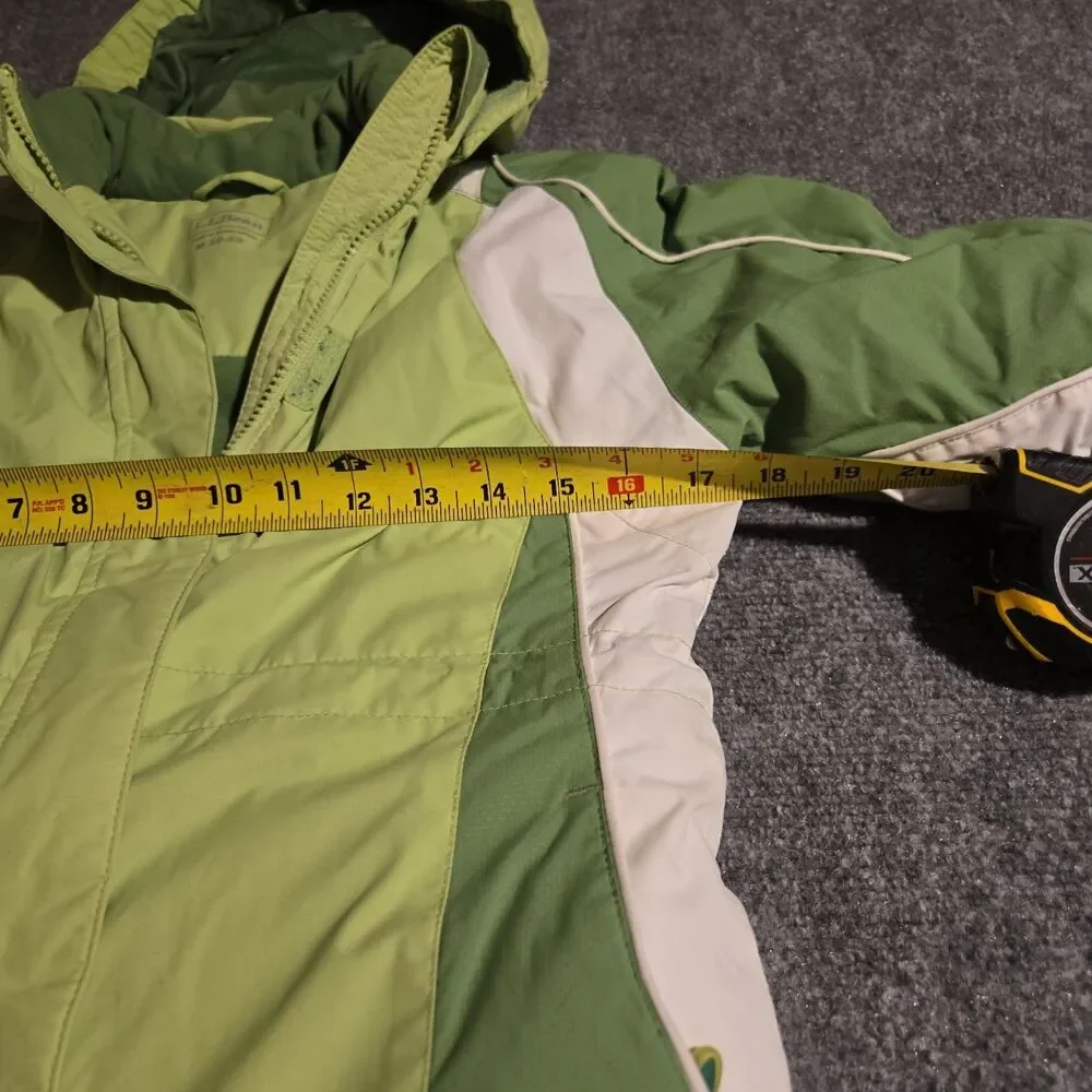 LL Bean Hooded Winter Ski Jacket Green Kids Medium 10-12 Full Zip Pockets